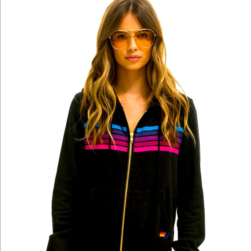 Aviator Nation 5 stripe zip hoodie size S